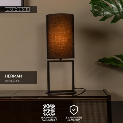 Lucide HERMAN - Tischlampe - Ø 20 cm - 1xE27 - Schwarz